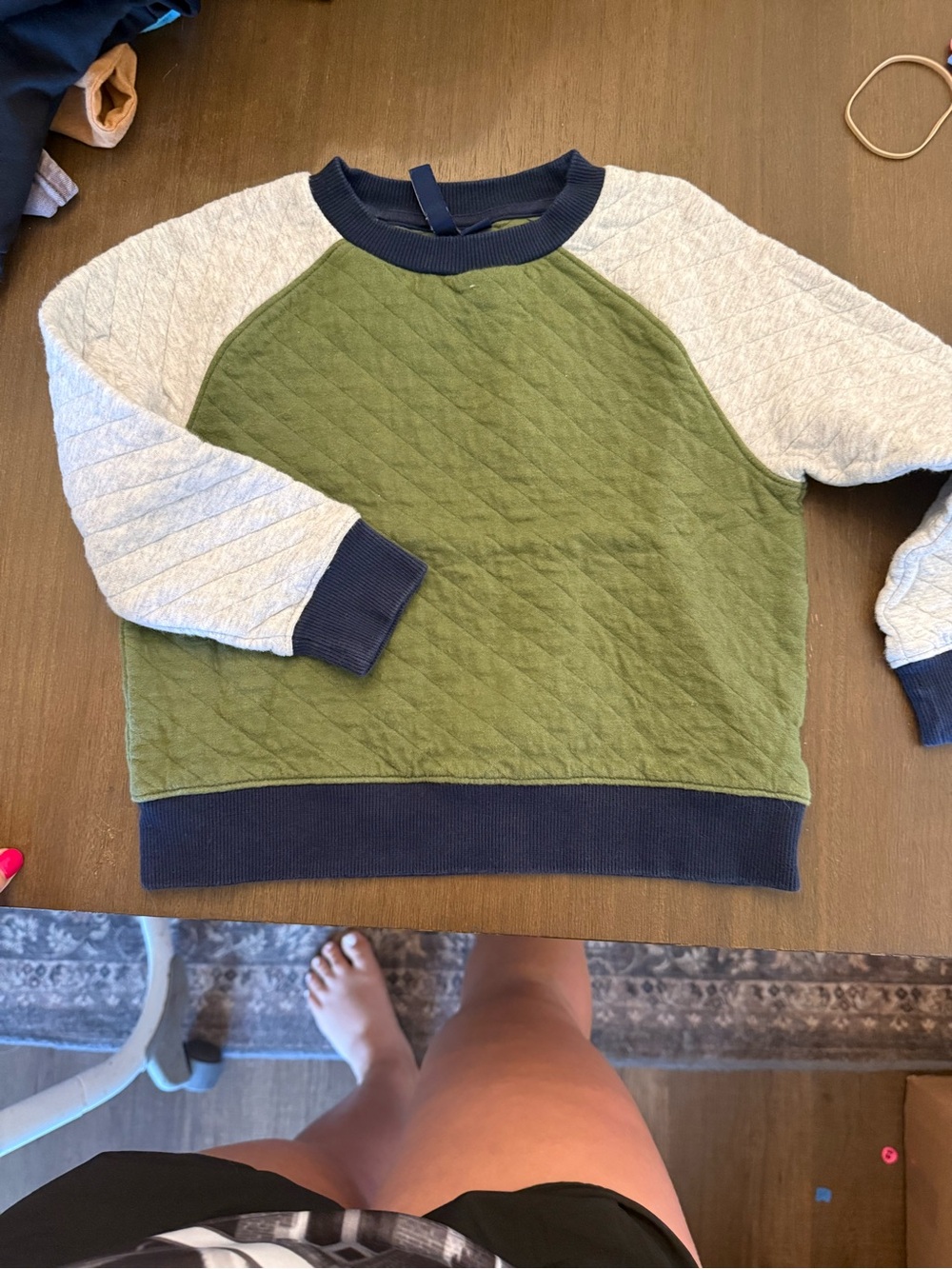 Janie and Jack Olive Green, Cream & Navy Quilted Raglan Sweatshirt